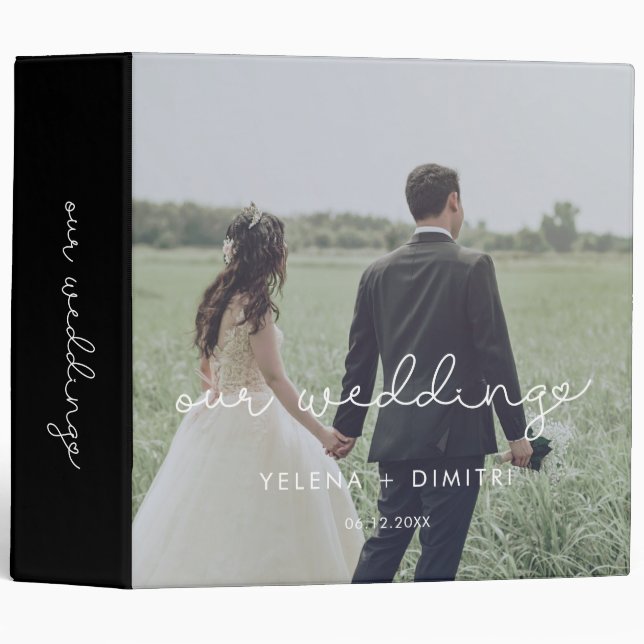 Cute whimsical script wedding photo album binder (Front/Spine)