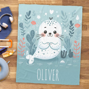Cute Whimsical Seal Pup Fleece Blanket