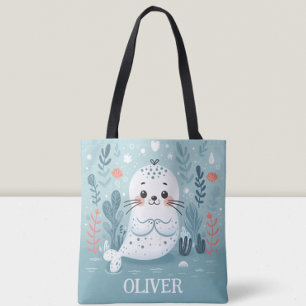 Cute Whimsical Seal Pup Tote Bag