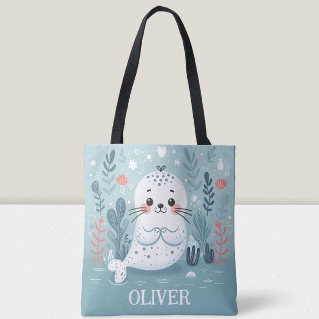 Cute Whimsical Seal Pup Tote Bag (Creator Uploaded)