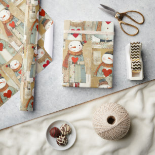 Cute Whimsical Snowman Earth Love Wrapping Paper