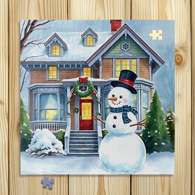 Cute Whimsical Snowman in the Front Yard Christmas Jigsaw Puzzle (Creator Uploaded)