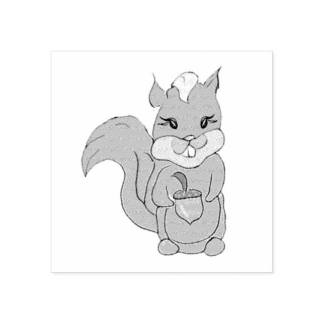 Cute Whimsical Squirrel with Acorn Rubber Stamp (Imprint)