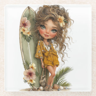 CUTE WHIMSICAL SUMMER THEMED GIRL GLASS COASTER