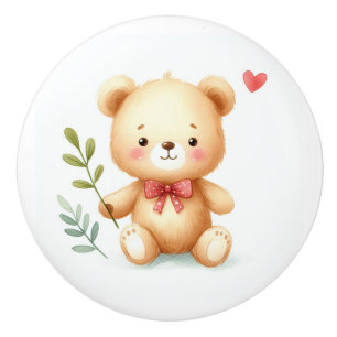 Cute Whimsical Teddy Bear Baby Room Ceramic Knob