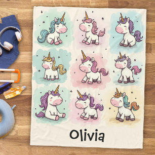 Cute Whimsical Unicorn Doodles Fleece Blanket