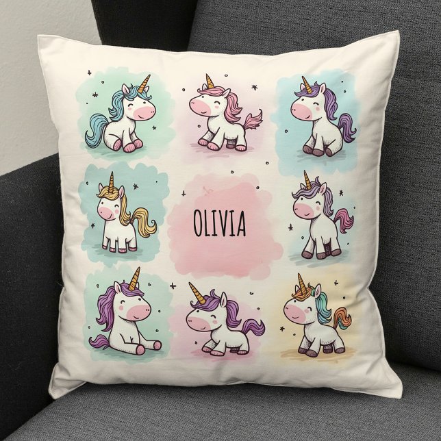 Cute Whimsical Unicorn Doodles Throw Pillow (Creator Uploaded)