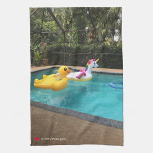 Cute Whimsical Unicorn Duck In Pool Kitchen Towel