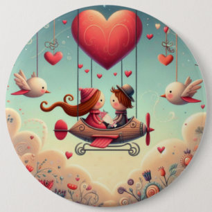 Cute Whimsical Valentine's Day Balloon 6 Inch Round Button