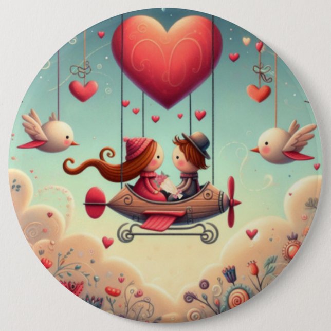 Cute Whimsical Valentine's Day Balloon  6 Inch Round Button (Front)