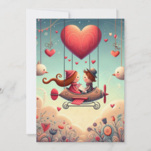 Cute Whimsical Valentine's Day Balloon Holiday Card