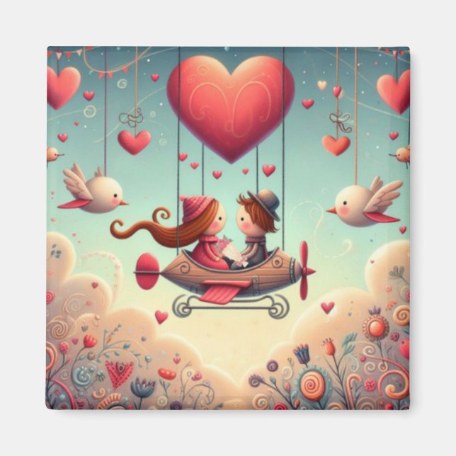 Cute Whimsical Valentine's Day Balloon  Magnet (Front)
