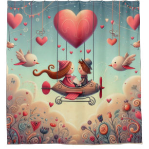 Cute whimsical Valentine's Day heart plane