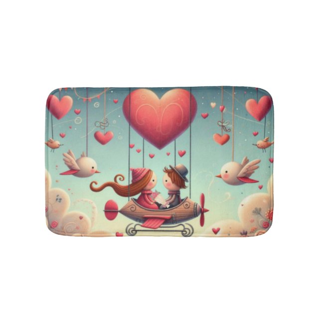 Cute whimsical Valentine's Day heart plane Bath Mat (Front)