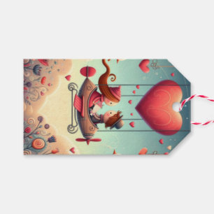 Cute whimsical Valentine's Day heart plane Gift Tags
