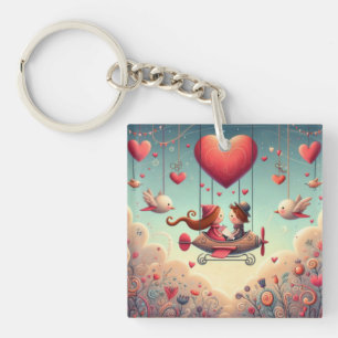 Cute whimsical Valentine's Day heart plane Keychain
