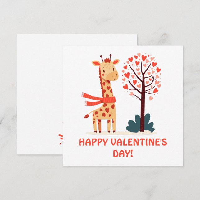 Cute Whimsical Valentines Giraffe with Hearts tree (Front/Back)