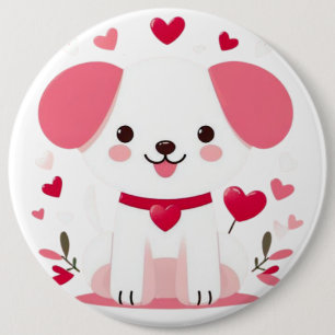 Cute whimsical valentine's puppy 6 inch round button