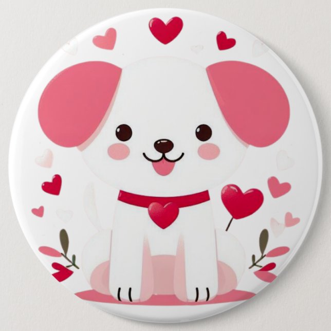 Cute whimsical valentine's puppy 6 inch round button (Front)