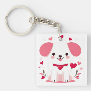 Cute whimsical valentine's puppy keychain