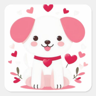 Cute whimsical valentine's puppy square sticker