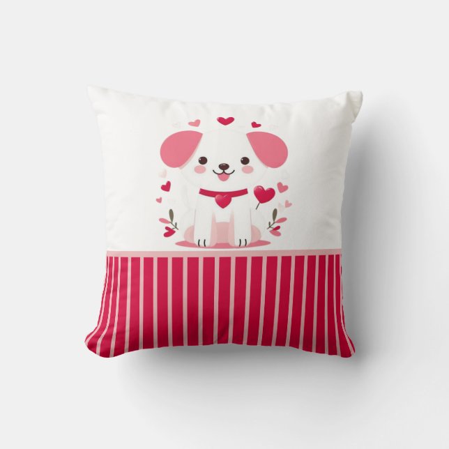Cute whimsical valentine's puppy throw pillow (Front)