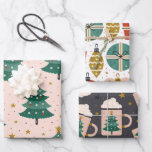 Cute Whimsical Vintage Scandinavian Christmas Pink Wrapping Paper Sheet<br><div class="desc">Fun trio of Christmas themed designs.</div>