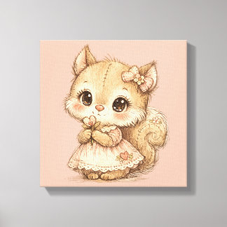 Cute Whimsical Watercolor Animal Canvas Print