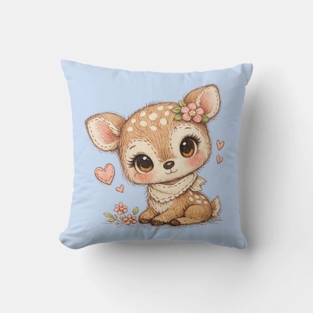 Cute Whimsical Watercolor Animal  Throw Pillow (Front)