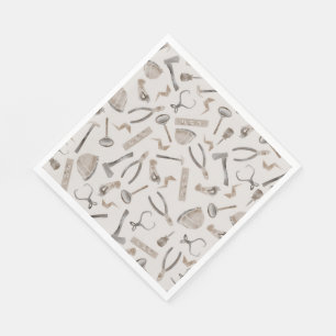 Cute Whimsical Watercolor Construction Tools Napkin