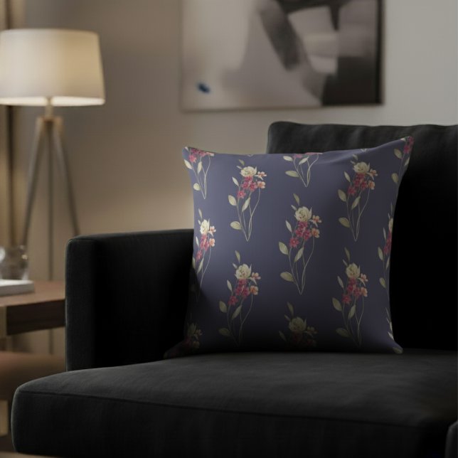 Cute Whimsical Watercolor Floral Pattern Blue Throw Pillow (Creator Uploaded)