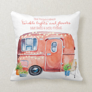Cute Whimsical Watercolor Retro Vintage Camper Throw Pillow