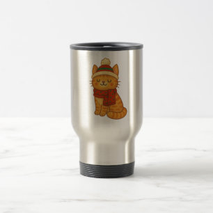 Cute Whimsical Winter/Christmas cat Travel Mug