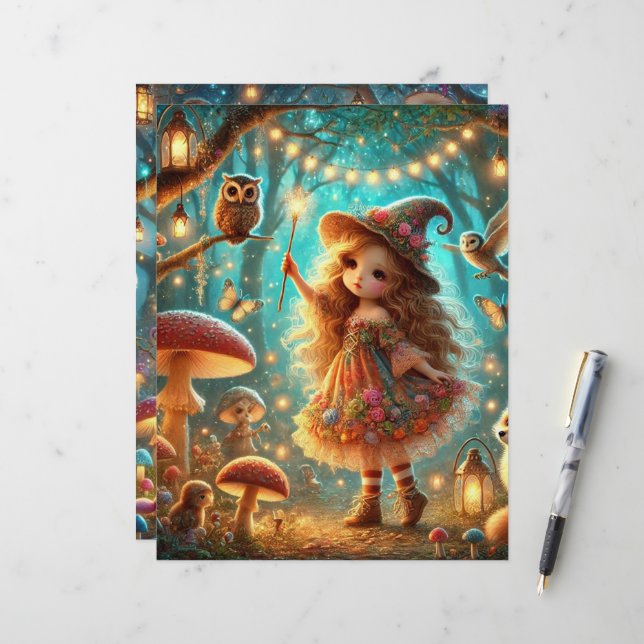 Cute Whimsical Witch Magical Forest Scrapbook (Front/Back In Situ)