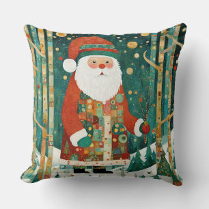 Cute Whimsical Wonderland Forest Santa Throw Pillow