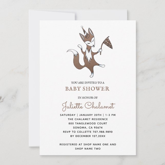 Cute Whimsical Woodland Fox Baby Boy Shower Invitation (Front)