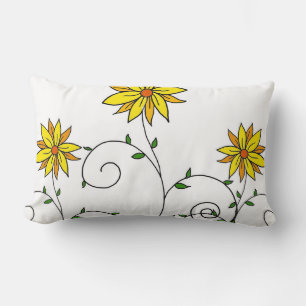 Cute Whimsical Yellow Flowers Doodle Art Lumbar Pillow