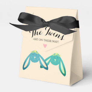 Cute Whimsical Yellow Twin Bunnies Baby Shower Favor Box