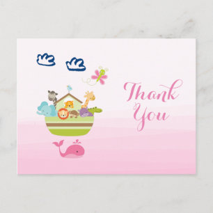 Cute Whimsical Zoo Animal Ark Baby Shower Thanks Postcard
