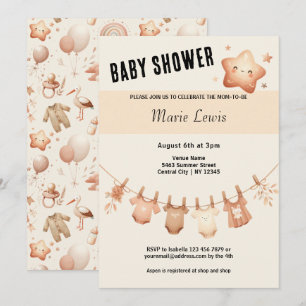 Cute Whimsy Baby Shower - Clothes Line Invitation