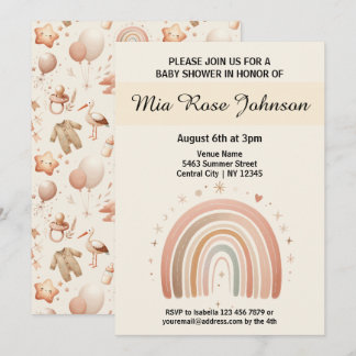 Cute Whimsy Baby shower Pastel Rainbow Invitation