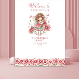 Cute Whimsy Fairy Floral Pink 2 Birthday Backdrop Tapestry
