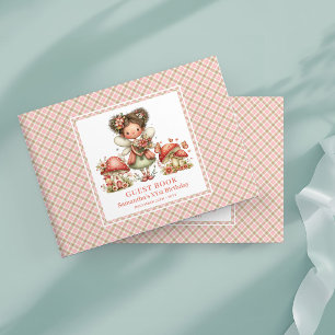 Cute Whimsy Fairy Pink Floral Birthday Guest Book