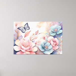 Cute Whimsy Floral Butterfly Watercolor AI Art Canvas Print
