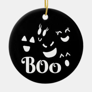 Cute Whimsy Halloween Ghost Faces Boo Black Ceramic Ornament