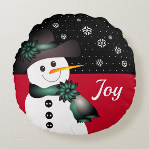 Cute Whimsy Snowman Themed Round Pillow