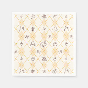 Cute Whimsy Thanksgiving Doodles Diamond Pattern Napkin