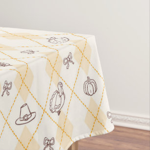 Cute Whimsy Thanksgiving Doodles Diamond Pattern Tablecloth