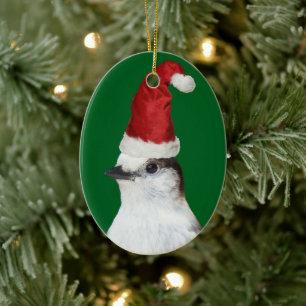 Cute Whiskey Jack Wearing Red Santa Hat Holiday Ceramic Ornament