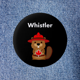 Cute Whistler Canada Beaver with Maple Leaf Dark 2 Inch Round Button